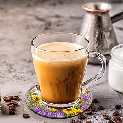 8Pcs Pastoral Cow Diamond Painting Coasters with Holder Animal for Party Decor