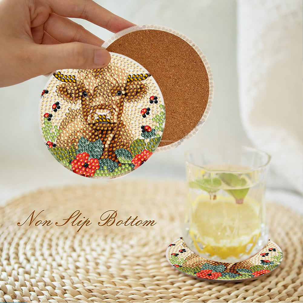 8Pcs Pastoral Cow Diamond Painting Coasters with Holder Animal for Party Decor