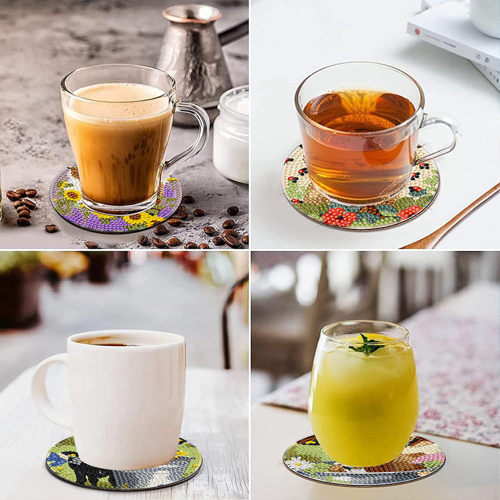 8Pcs Pastoral Cow Diamond Painting Coasters with Holder Animal for Party Decor