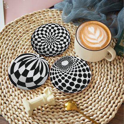 8Pcs Stereotyping Art Diamond Painting Coasters with Holder Animal for Party