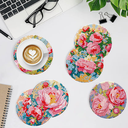 8Pcs Blooming Flower Diamond Painting Coasters with Holder Animal for Party