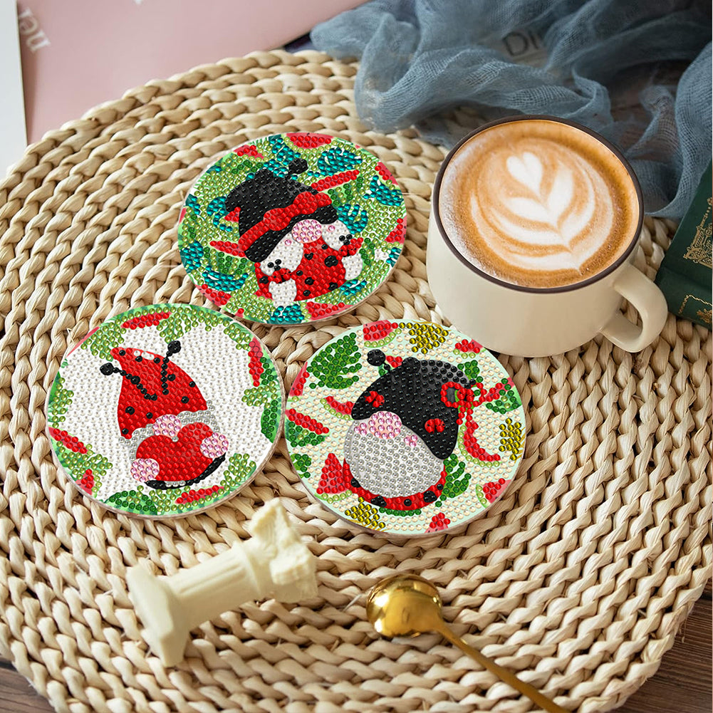 8Pcs Summer Gnome Diamond Painting Coasters with Holder Animal for Party