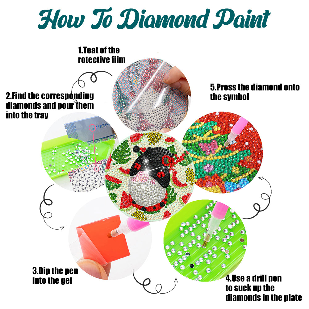 8Pcs Summer Gnome Diamond Painting Coasters with Holder Animal for Party