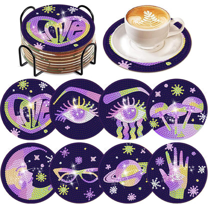 8Pcs Devil Eye Diamond Painting Coasters with Holder Animal for Party Decor