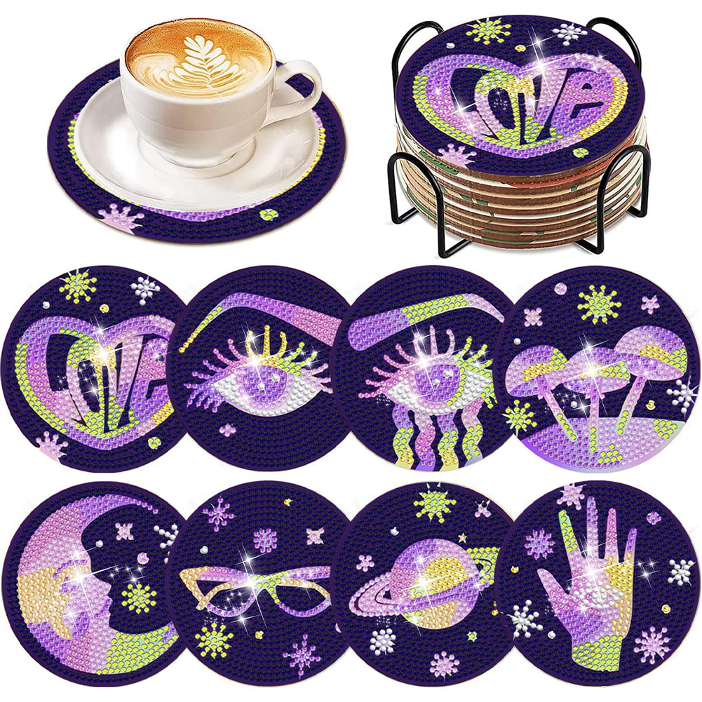 8Pcs Devil Eye Diamond Painting Coasters with Holder Animal for Party Decor