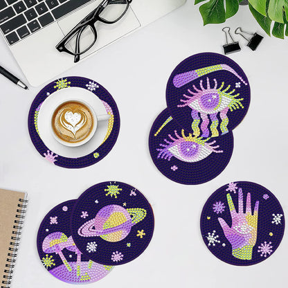 8Pcs Devil Eye Diamond Painting Coasters with Holder Animal for Party Decor