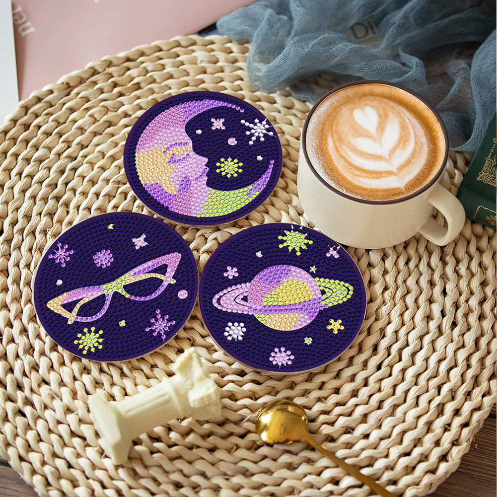 8Pcs Devil Eye Diamond Painting Coasters with Holder Animal for Party Decor