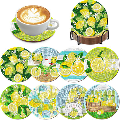 8Pcs Lemon Gnome Diamond Painting Coasters with Holder Animal for Party Decor