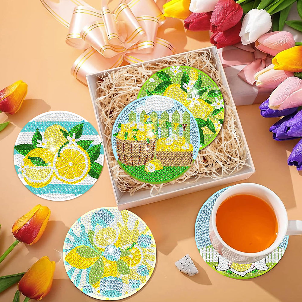 8Pcs Lemon Gnome Diamond Painting Coasters with Holder Animal for Party Decor
