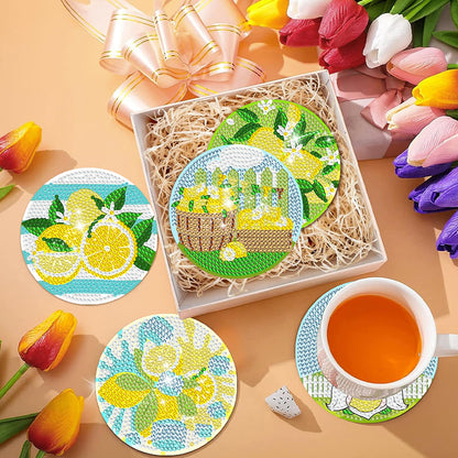 8Pcs Lemon Gnome Diamond Painting Coasters with Holder Animal for Party Decor