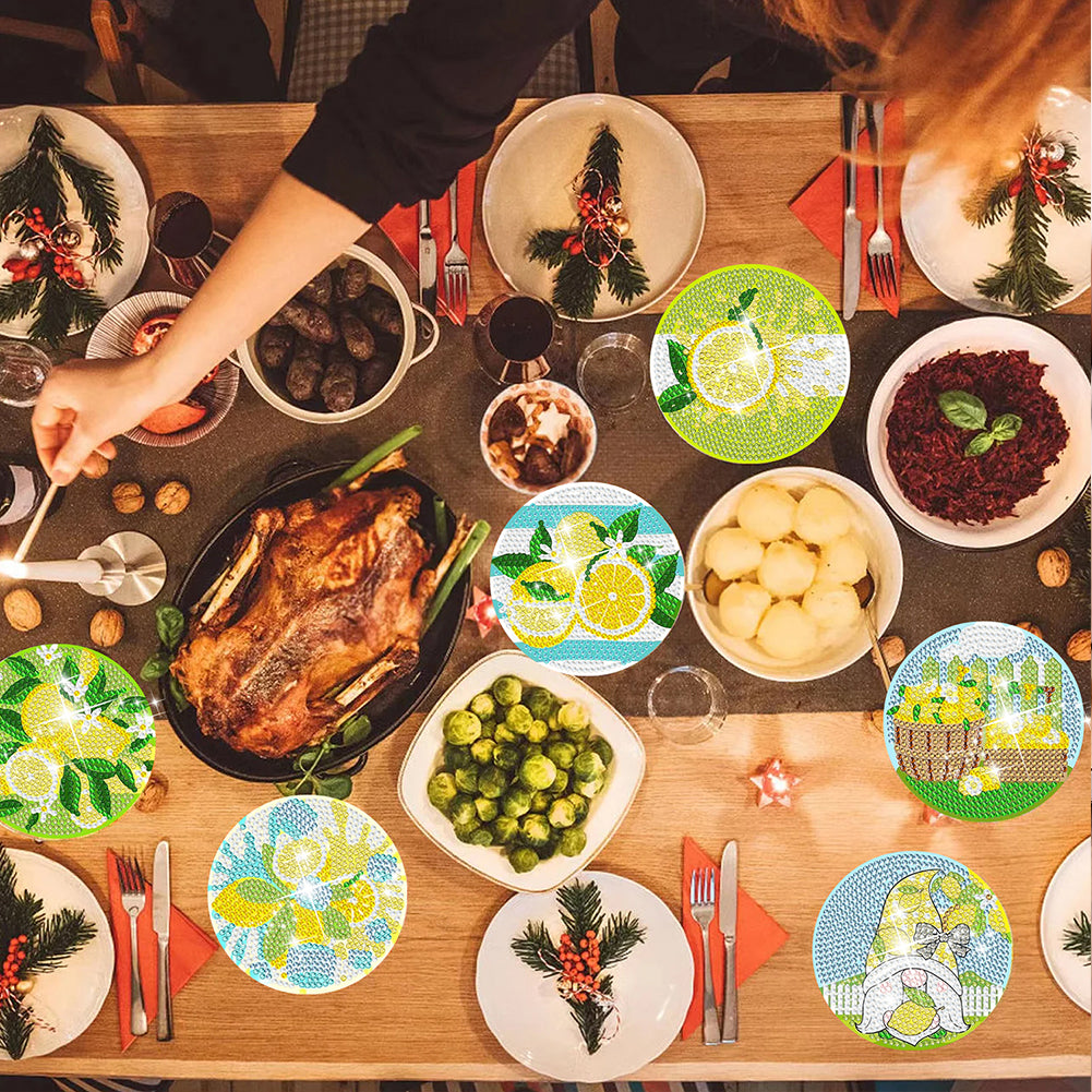 8Pcs Lemon Gnome Diamond Painting Coasters with Holder Animal for Party Decor