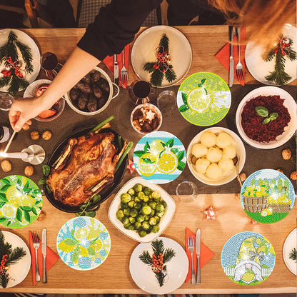 8Pcs Lemon Gnome Diamond Painting Coasters with Holder Animal for Party Decor