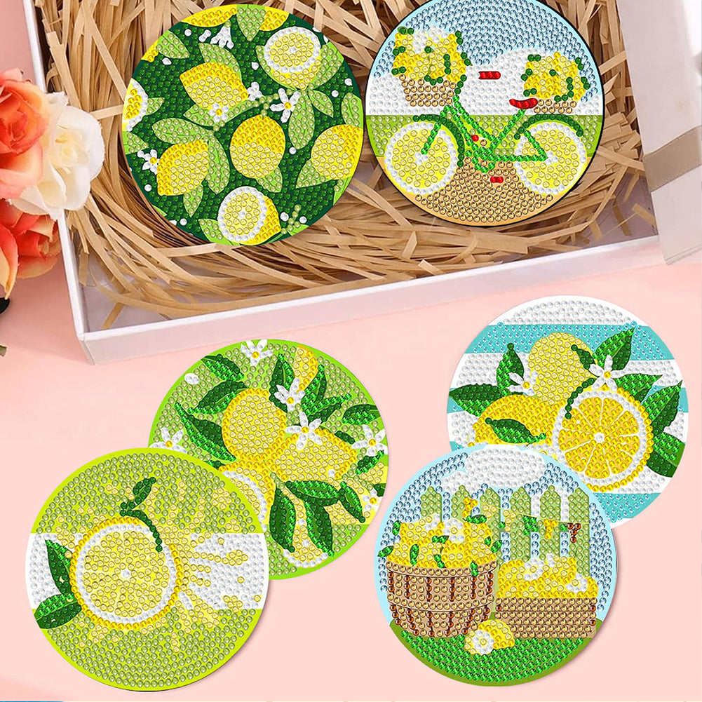 8Pcs Lemon Gnome Diamond Painting Coasters with Holder Animal for Party Decor