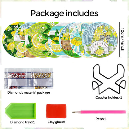 8Pcs Lemon Gnome Diamond Painting Coasters with Holder Animal for Party Decor