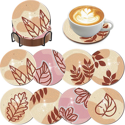 8Pcs Leaf Diamond Painting Coasters with Holder Animal for Party Decor