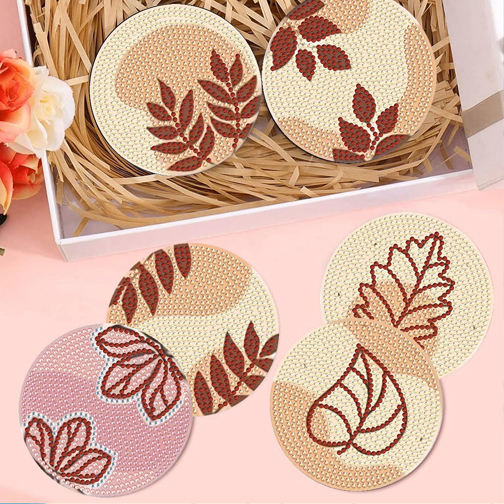 8Pcs Leaf Diamond Painting Coasters with Holder Animal for Party Decor