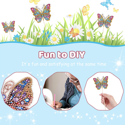 Special Shape Butterfly Garden Stake Diamond Art Craft Kits for Adults Beginners