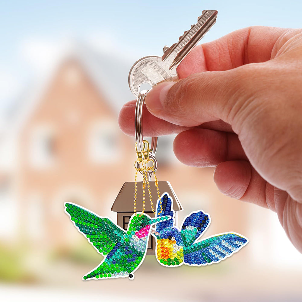 10Pcs Acrylic Double Sided Special Shaped Hummingbird Diamond Painting Keychain