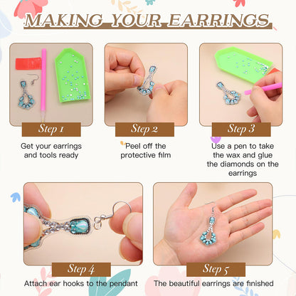 10 Pairs Diamond Painting Earrings Boho Diamond Art Earring Making Kit for Adult