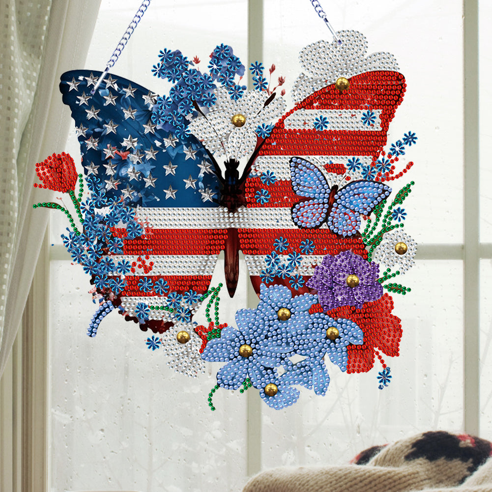 Acrylic Independence Day Butterfly 5D DIY Diamond Painting Dots Pendant Decor