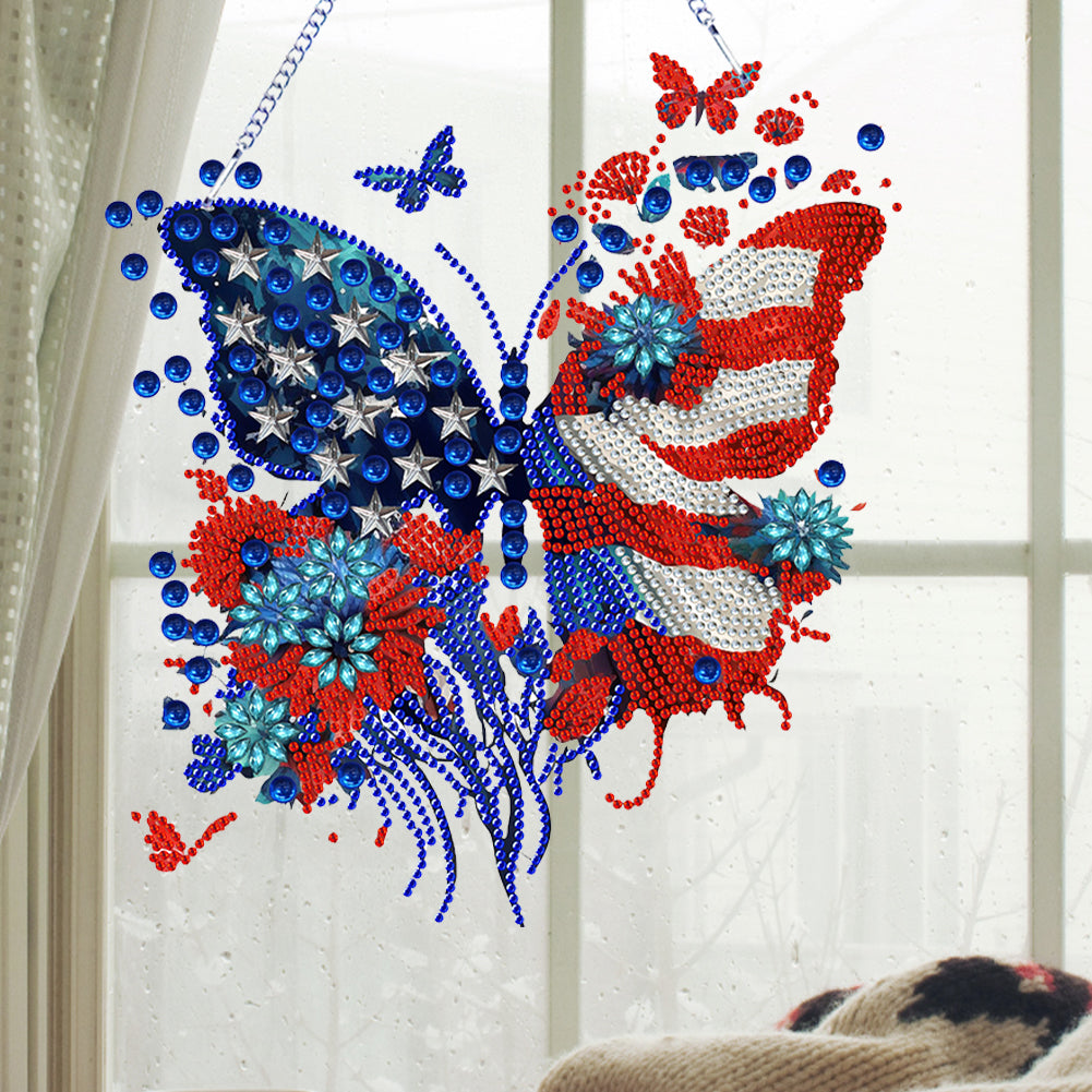 Acrylic Independence Day Butterfly 5D DIY Diamond Painting Dots Pendant Decor