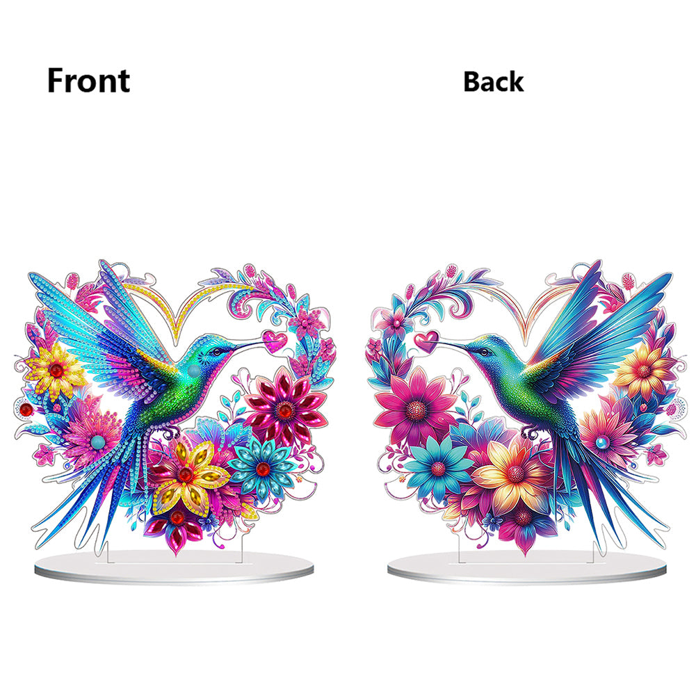 Double Sided Special Shaped Heart Hummingbird 5D DIY Diamond Art Tabletop Decor