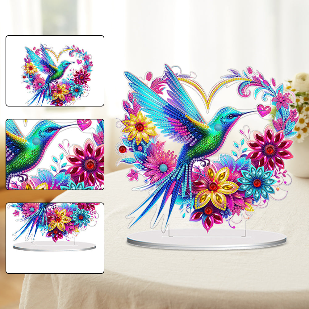 Double Sided Special Shaped Heart Hummingbird 5D DIY Diamond Art Tabletop Decor