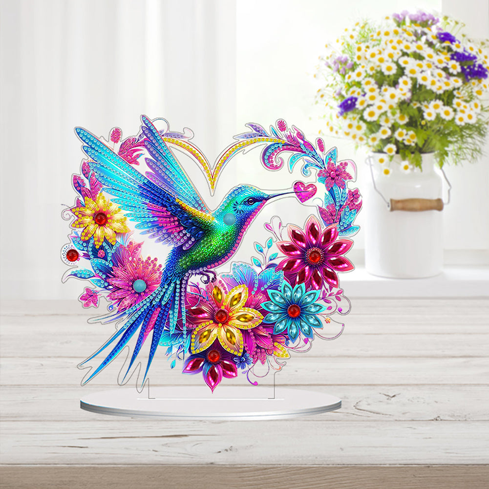 Double Sided Special Shaped Heart Hummingbird 5D DIY Diamond Art Tabletop Decor