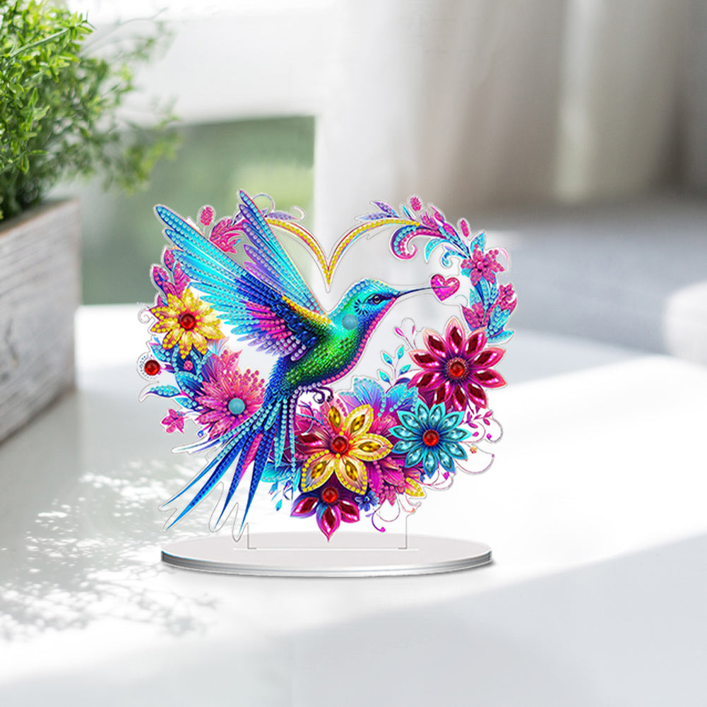 Double Sided Special Shaped Heart Hummingbird 5D DIY Diamond Art Tabletop Decor