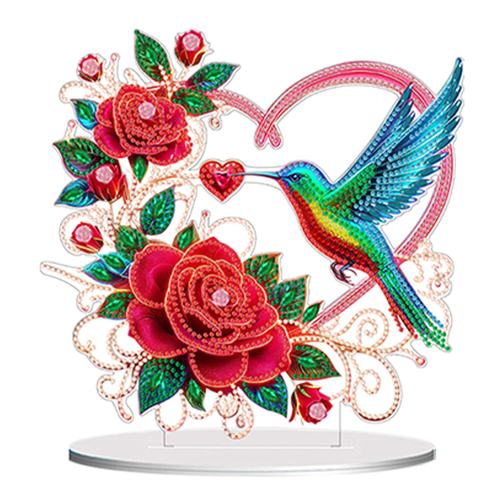 Double Sided Special Shaped Heart Hummingbird 5D DIY Diamond Art Tabletop Decor