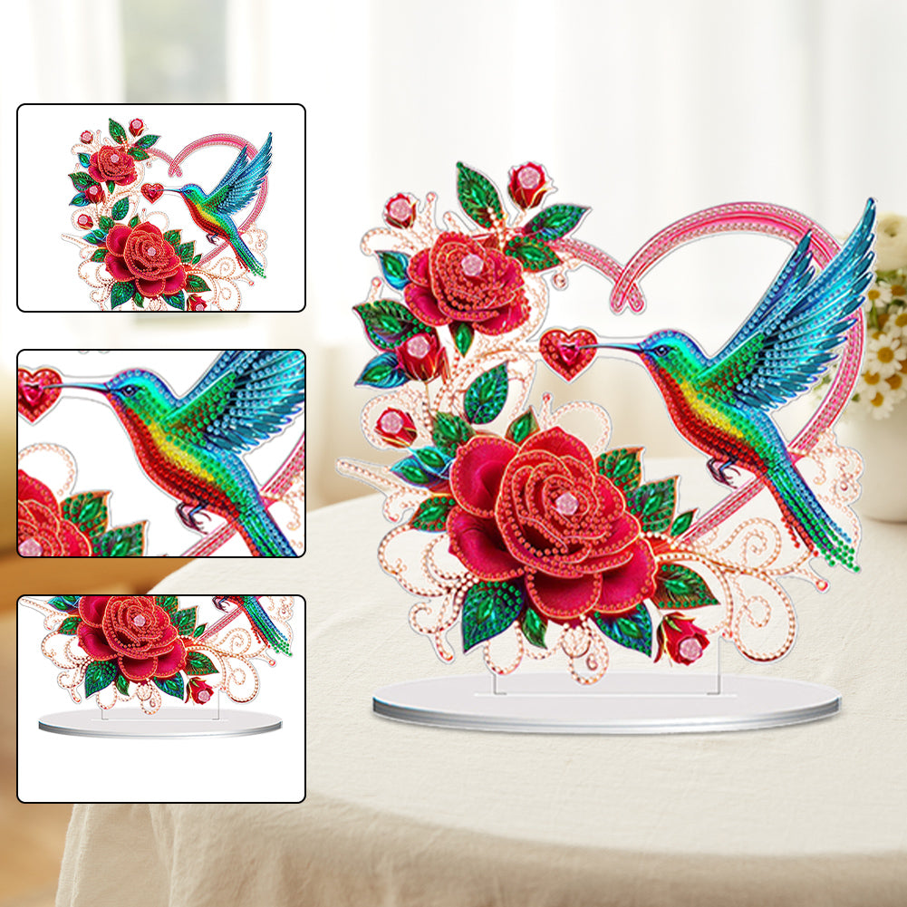 Double Sided Special Shaped Heart Hummingbird 5D DIY Diamond Art Tabletop Decor