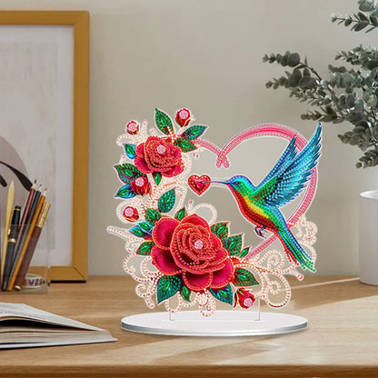 Double Sided Special Shaped Heart Hummingbird 5D DIY Diamond Art Tabletop Decor