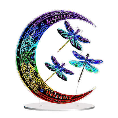 Double Side Special Shaped Moon Dragonfly Desktop Diamond Painting Art Kits