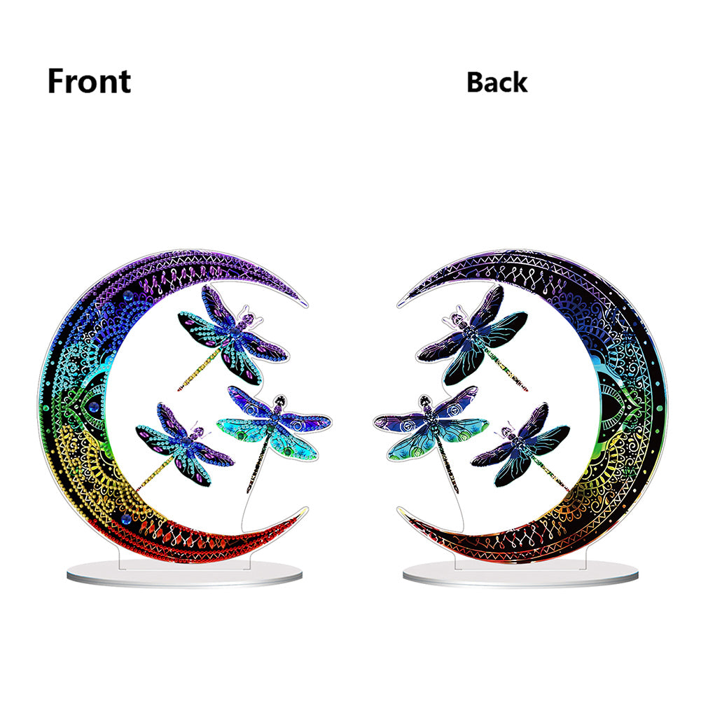 Double Side Special Shaped Moon Dragonfly Desktop Diamond Painting Art Kits