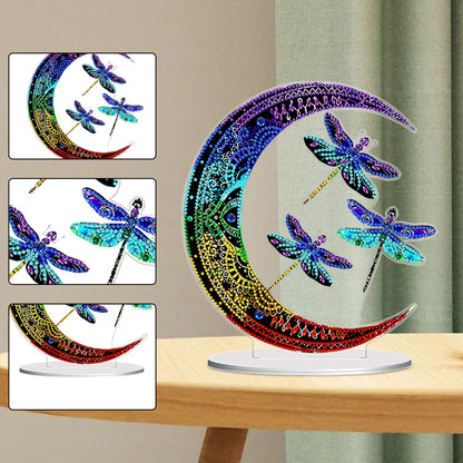 Double Side Special Shaped Moon Dragonfly Desktop Diamond Painting Art Kits