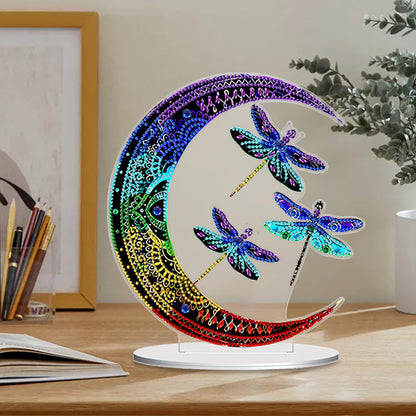 Double Side Special Shaped Moon Dragonfly Desktop Diamond Painting Art Kits