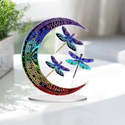Double Side Special Shaped Moon Dragonfly Desktop Diamond Painting Art Kits
