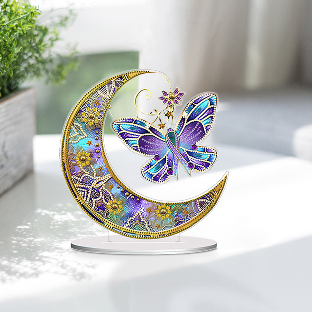 Double Side Special Shaped Moon Butterfly Desktop Diamond Painting Art Kits