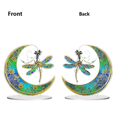 Double Side Special Shaped Moon Dragonfly Desktop Diamond Painting Art Kits