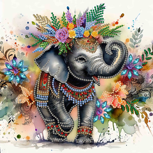 Indian Painted Elephant - Special Shaped Drill Diamond Painting 30*30CM