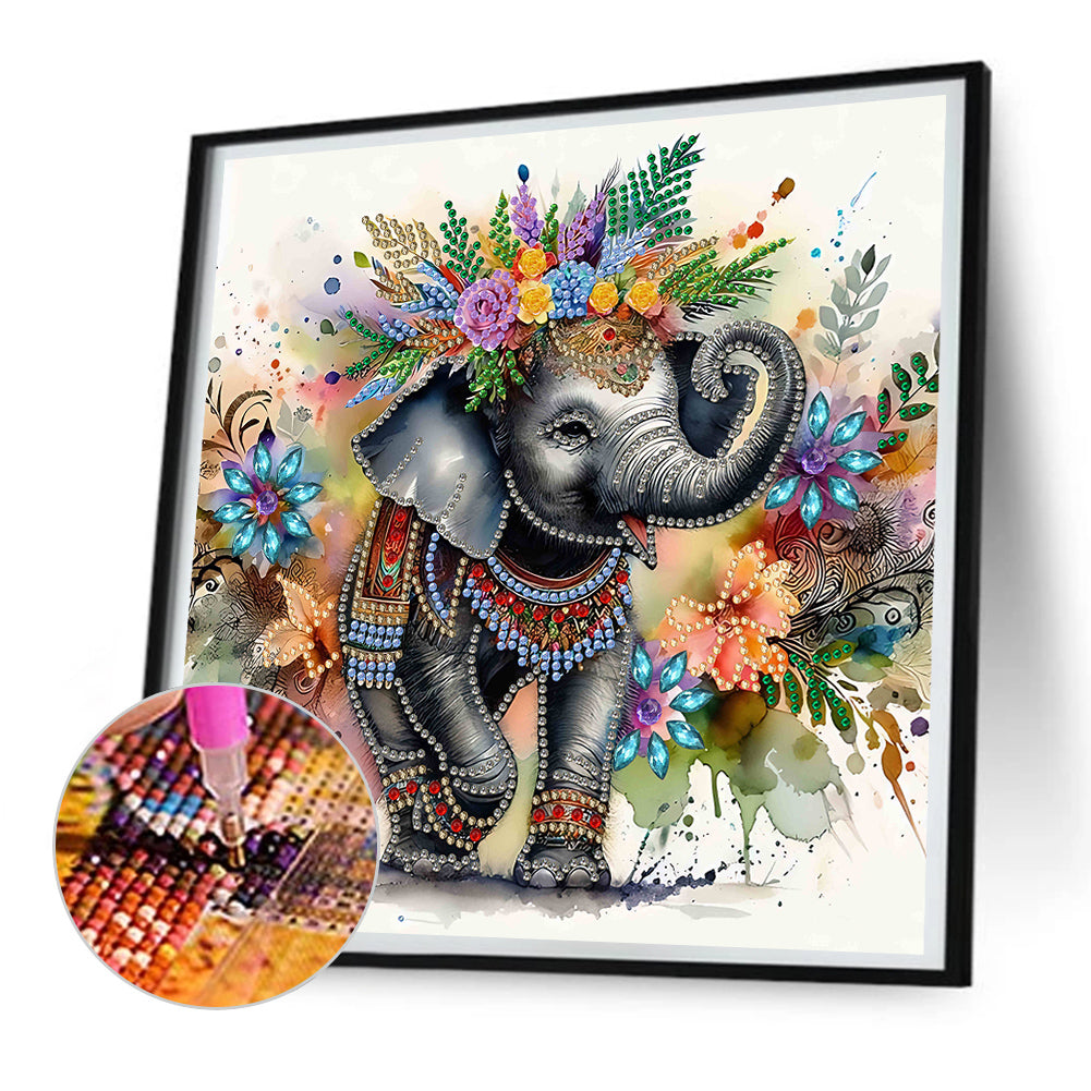 Indian Painted Elephant - Special Shaped Drill Diamond Painting 30*30CM