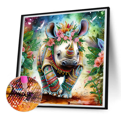 Indian Painted Rhinoceros - Special Shaped Drill Diamond Painting 30*30CM