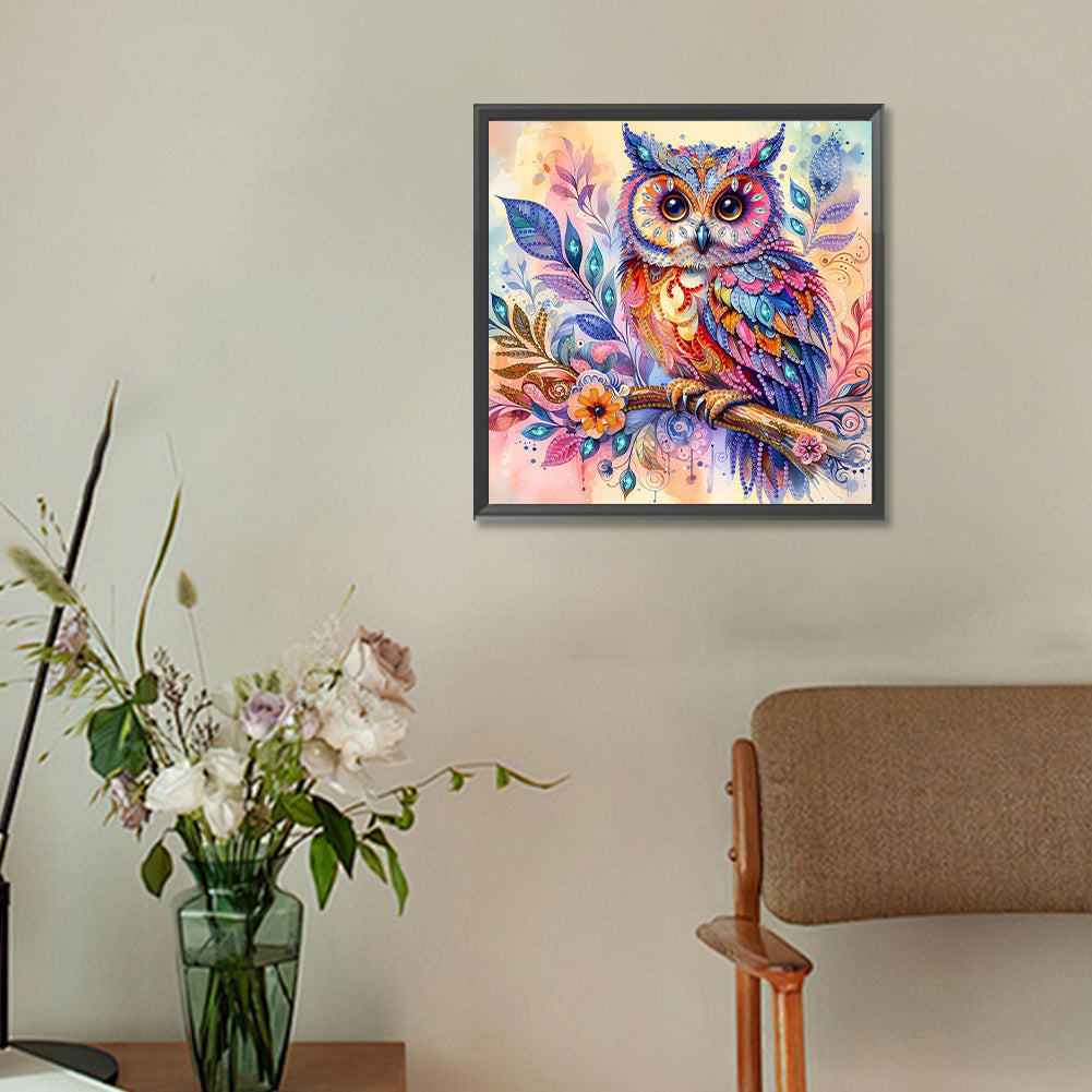 Indian Painted Owl - Special Shaped Drill Diamond Painting 30*30CM