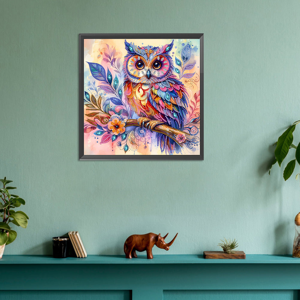 Indian Painted Owl - Special Shaped Drill Diamond Painting 30*30CM
