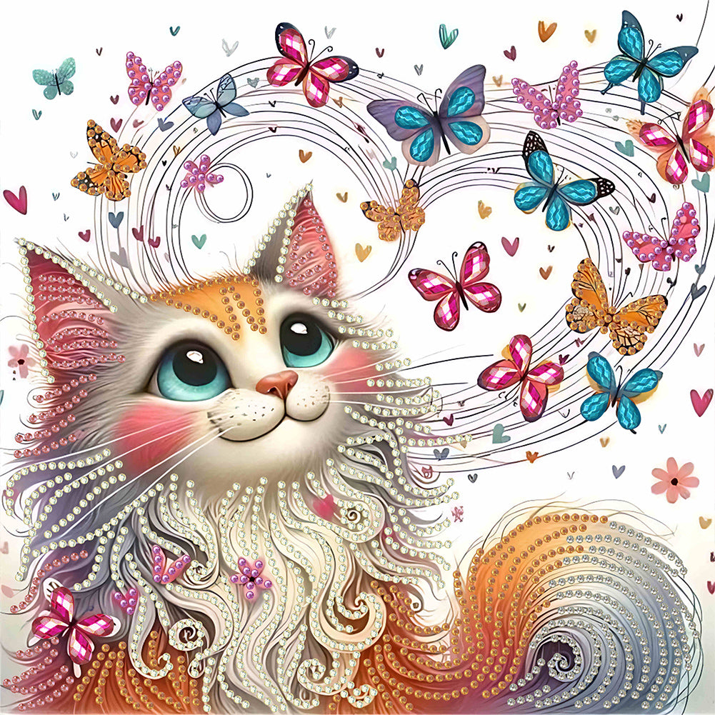 Painted Butterfly Cat - Special Shaped Drill Diamond Painting 30*30CM