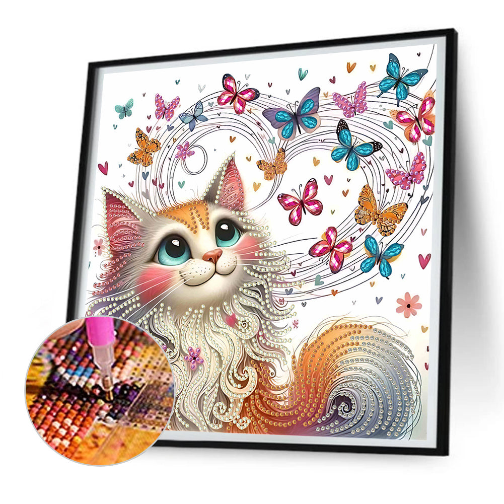 Painted Butterfly Cat - Special Shaped Drill Diamond Painting 30*30CM