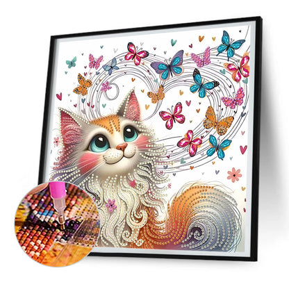 Painted Butterfly Cat - Special Shaped Drill Diamond Painting 30*30CM