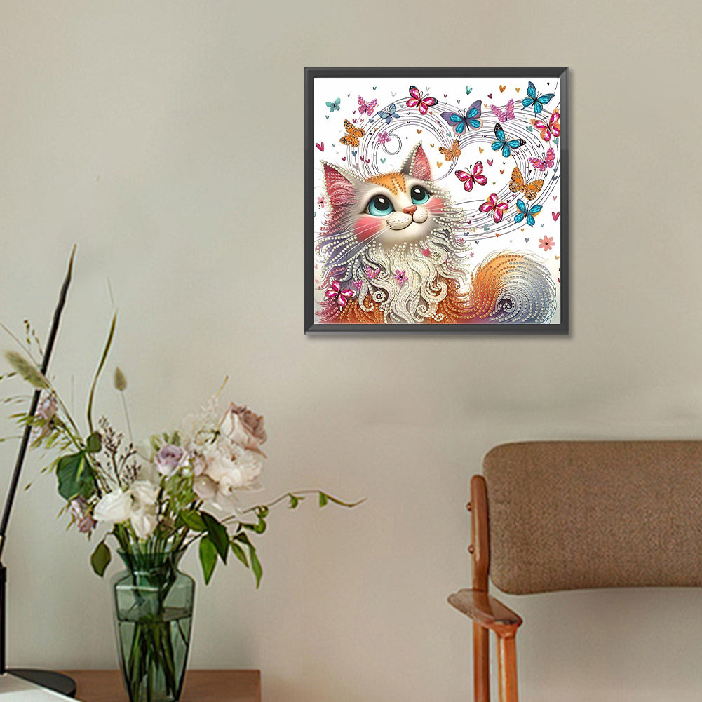 Painted Butterfly Cat - Special Shaped Drill Diamond Painting 30*30CM