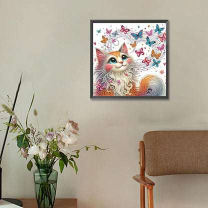 Painted Butterfly Cat - Special Shaped Drill Diamond Painting 30*30CM