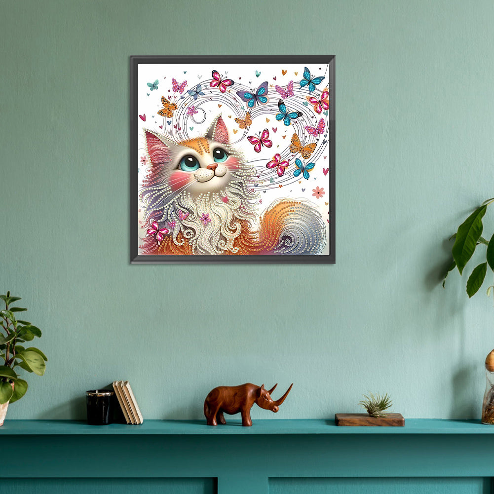 Painted Butterfly Cat - Special Shaped Drill Diamond Painting 30*30CM